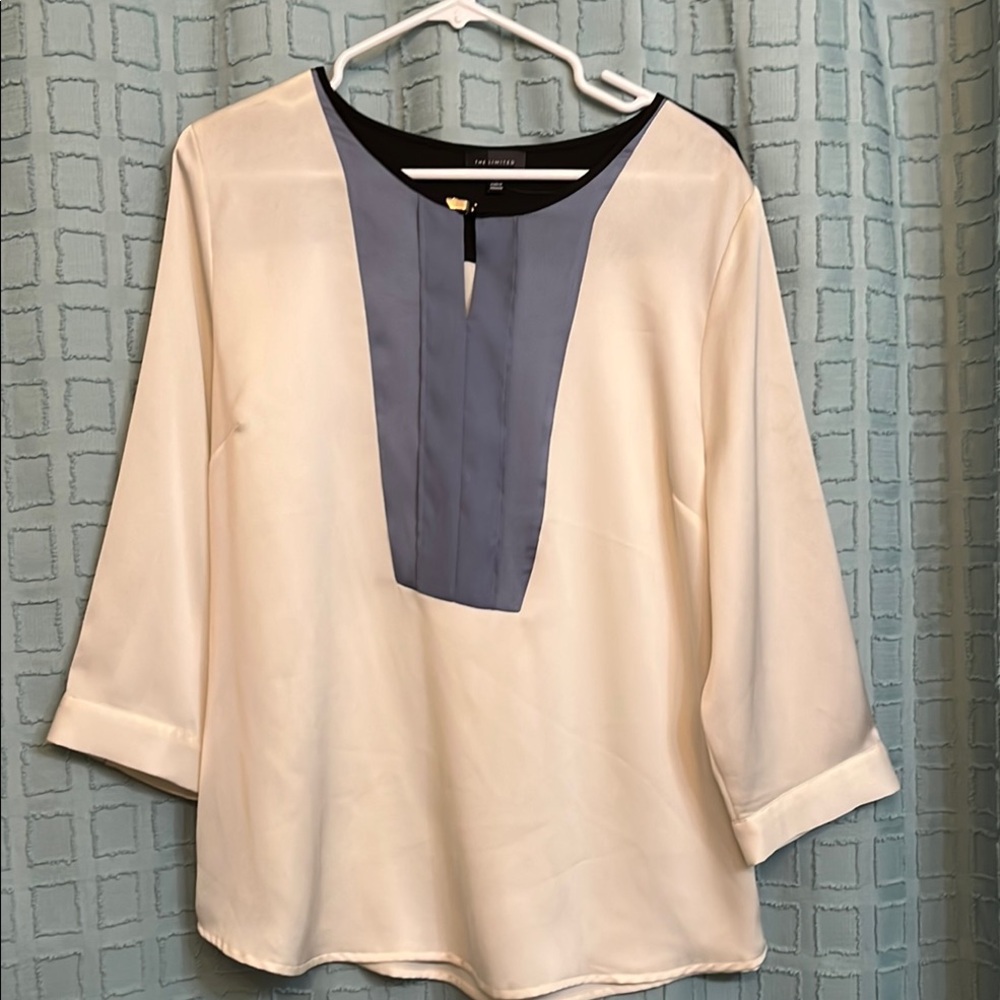 The Limited Cream and Tan Boxy Bib Collar Blouse